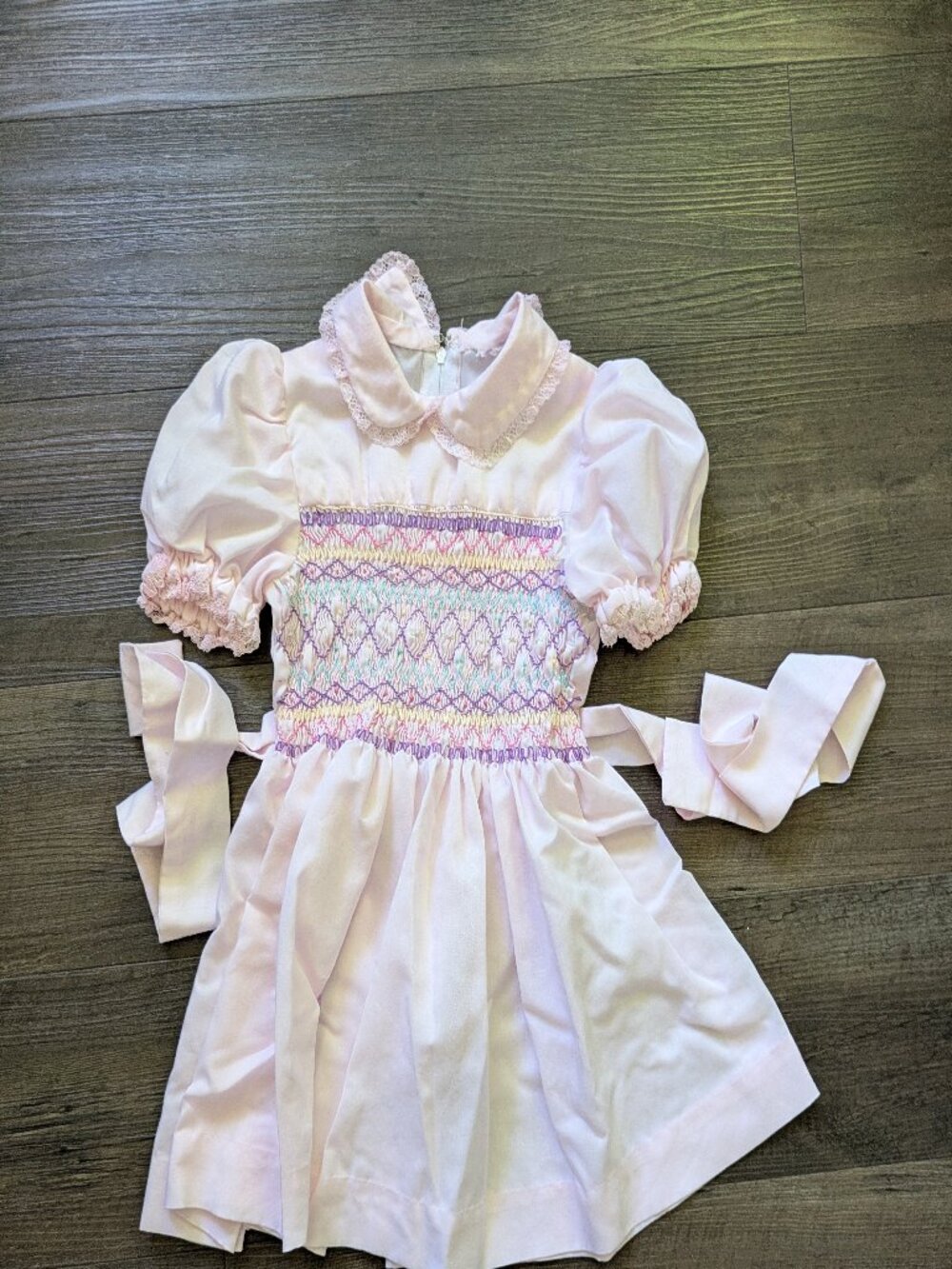 Vintage Girl's Light Pink Smocked Dress